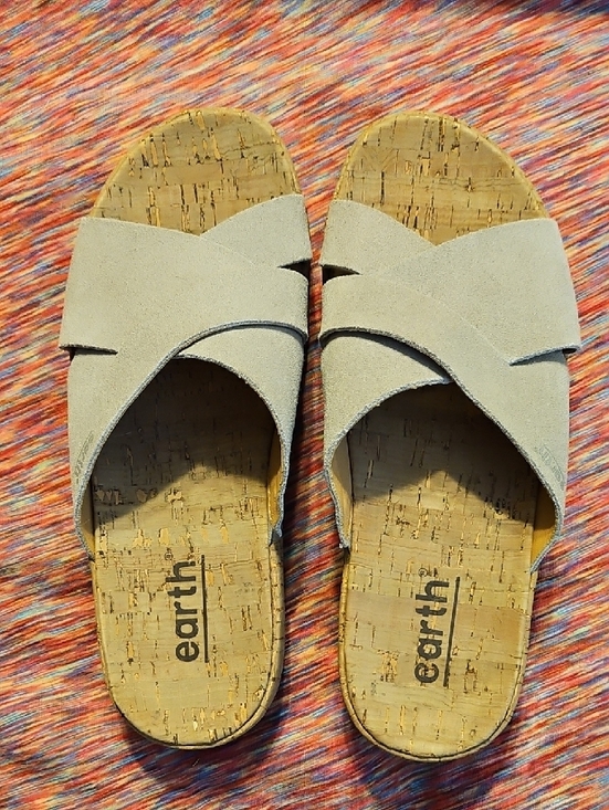 Earth Shoes - Earth Light Gray SCOUT Style Crisscross Cork Slide Mules